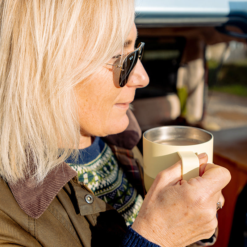 12oz-rise-mug-m2 12oz_rise_coffee_mug_wax_yellow_woman_drink_closeup_square.jpg